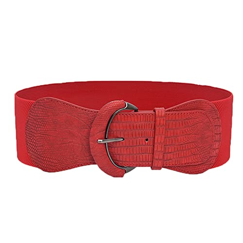 Stylish Women's Stretchy Waist Belt - Genuine Leather Elastic Fashion Belt for Dresses, Skirts & Pants - Adjustable Solid Color Belt for Ladies (Red, One Size) - Perfect for Office, Party & Casual Outfits