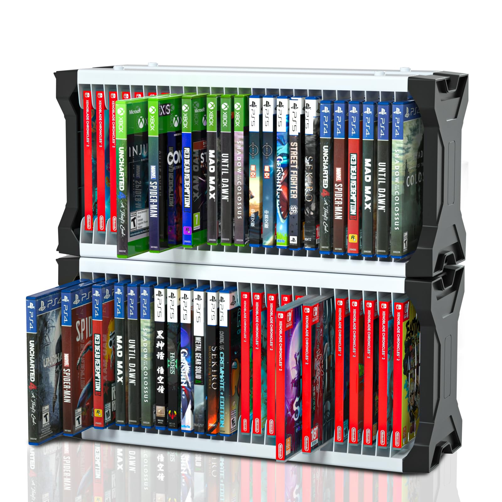 ECHZOVE Video Game Storage Tower - Vertical or Horizontal Organizer for PS5, PS4 & Xbox Games - Holds Up to 46 Disc Cases with 2 Headset Hooks - Perfect for Gaming Room Organization & Console Setup