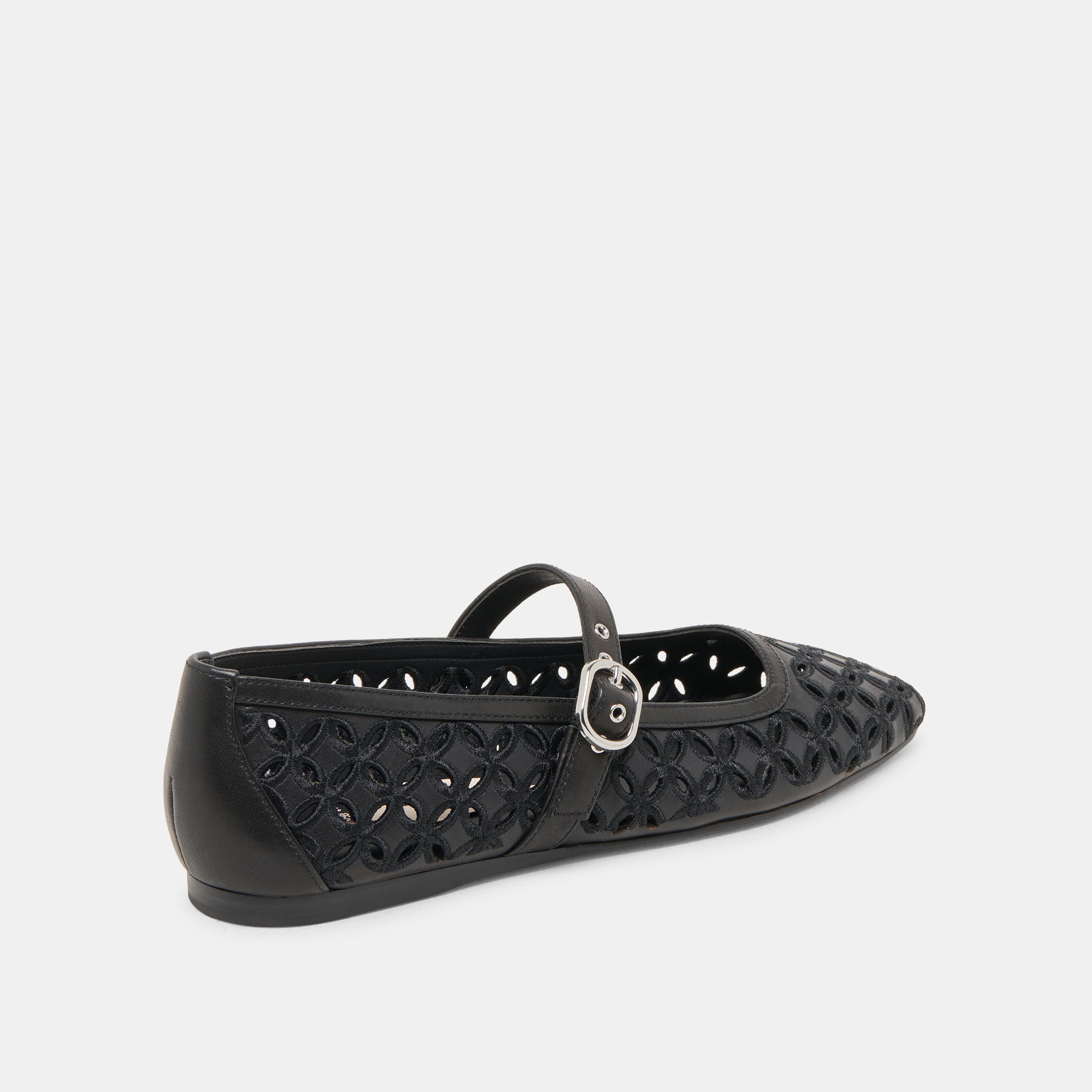 RODNI Black Leather Ballet Flats with Eyelet Perforations - Comfortable Women's Shoes for Work, Casual Wear & Dance