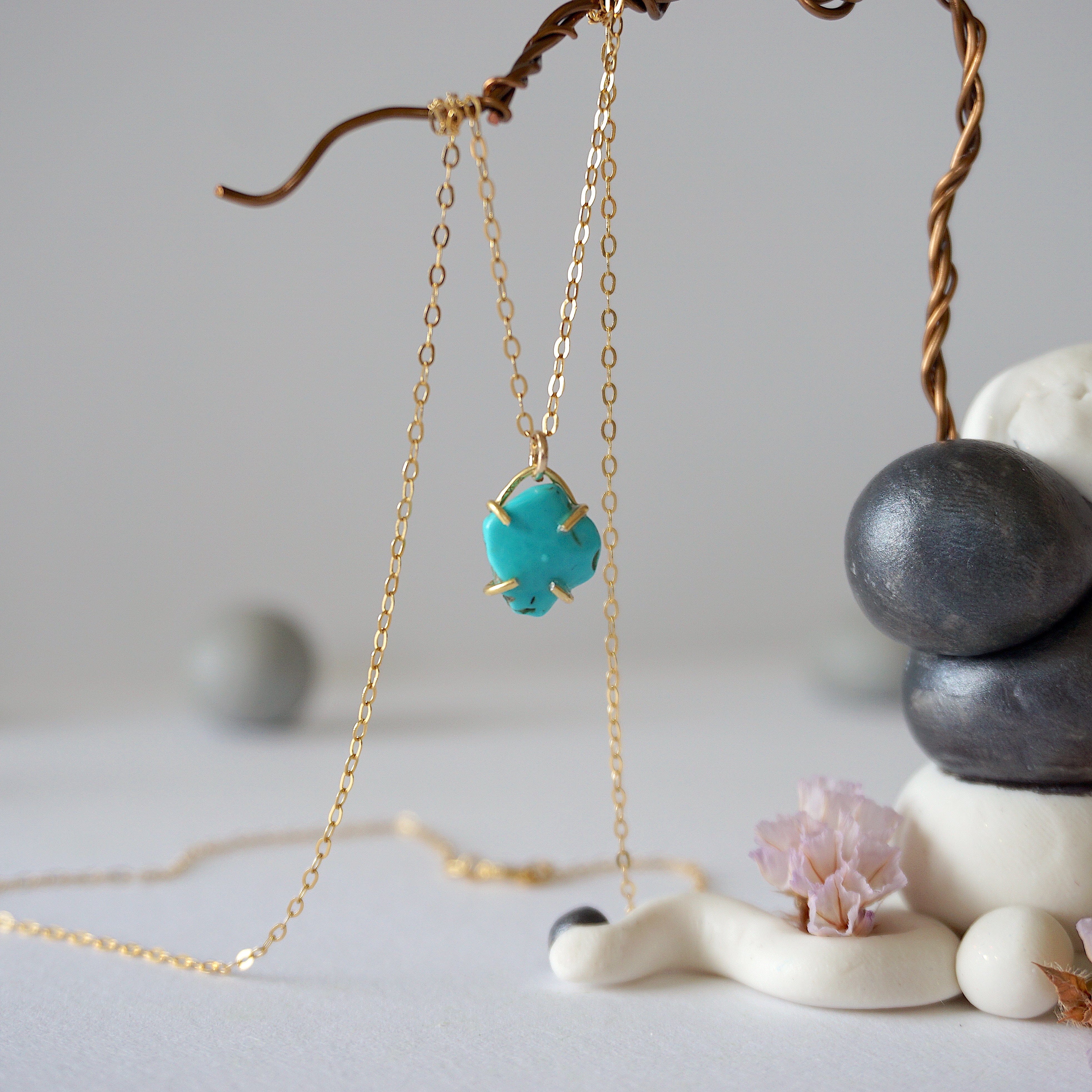 14K Gold Filled Turquoise Huggie Charm Necklace for Women - Dainty Boho Jewelry Gift for Her - Perfect for Everyday Wear, Date Nights & Special Occasions