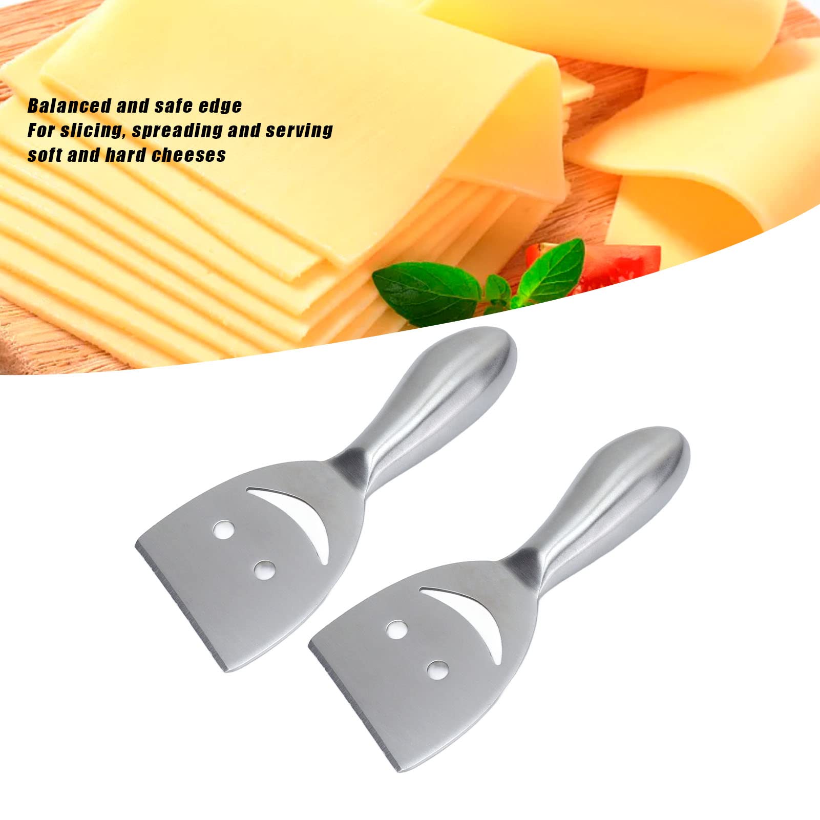 2-Piece Stainless Steel Cheese Knife Set with Smiling Face - 5-Inch Cheese Slicer, Spreader & Planer for Semi-Soft and Hard Cheeses | Perfect for Charcuterie Boards, Wine Pairings & Dinner Parties