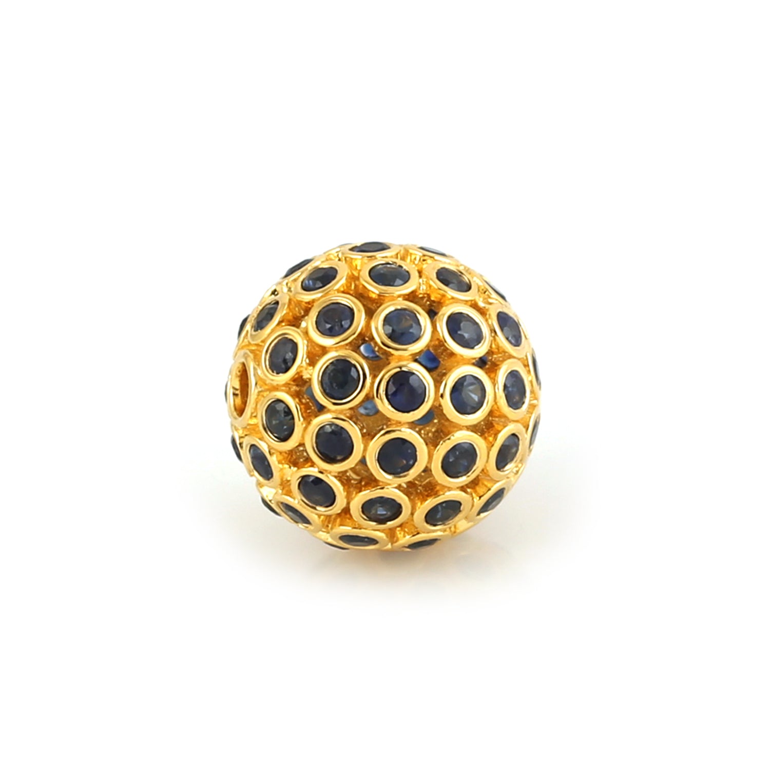 18K Yellow Gold Blue Sapphire Pave Bead Jewelry Making Findings - Perfect for Necklaces, Bracelets & DIY Craft Projects