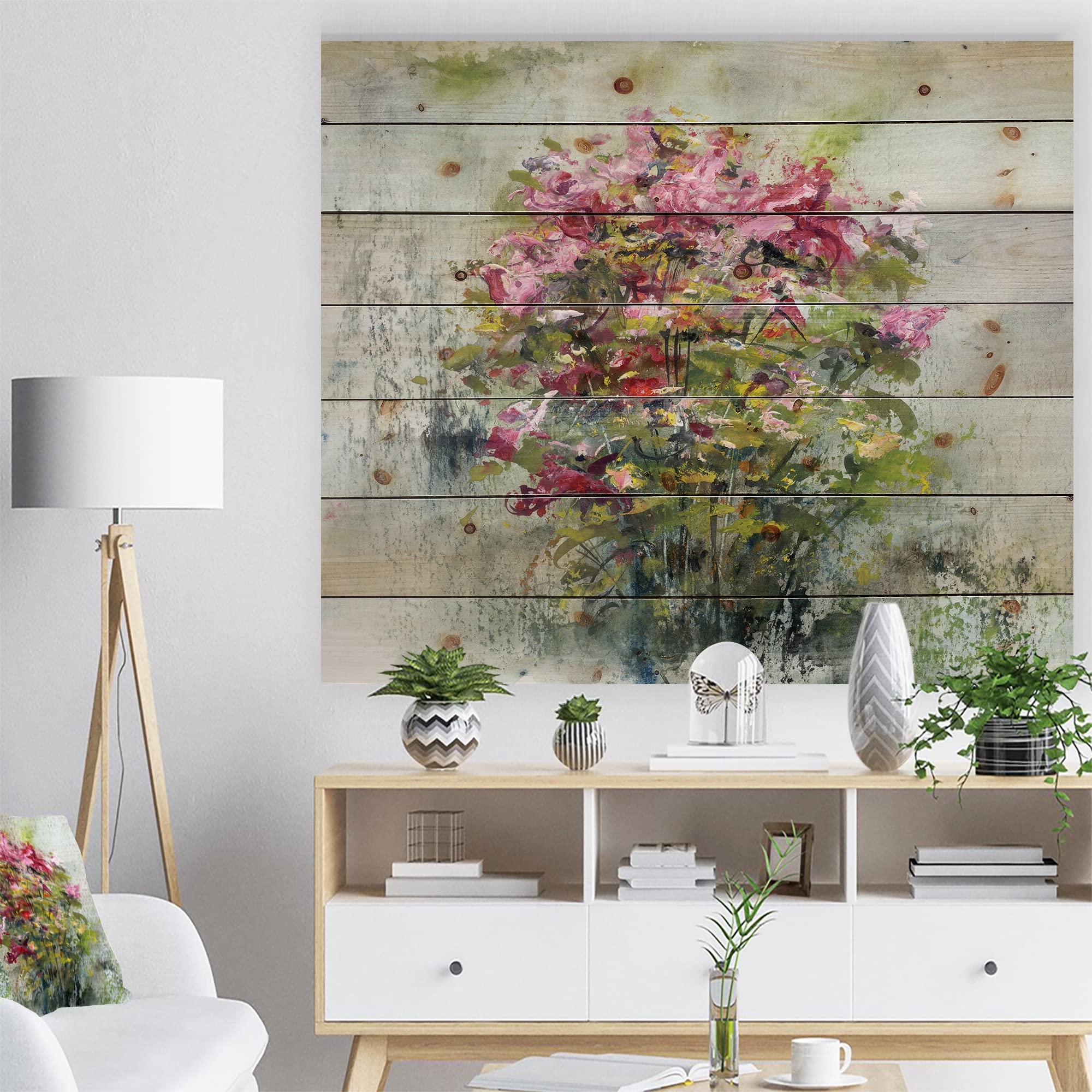 DesignQ Bouquets of Roses Painting - Nautical & Coastal Wood Wall Decor, Green Floral Wood Wall Art, Large Pine Wood Wall Panels (40x30) - Perfect for Living Room, Bedroom, or Office Decoration