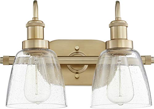 Quorum International 508-2-80 Transitional Two Light Bathroom Vanity with Aged Brass Finish - LED Compatible Modern Contemporary Fixture for Bathroom, Powder Room or Master Suite Lighting Upgrade