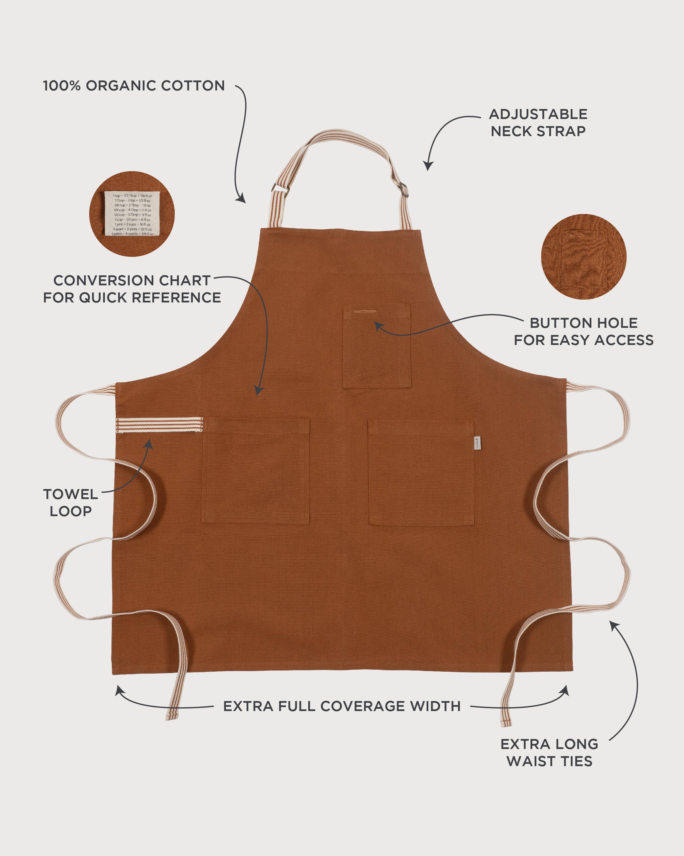 KAF Home Rooted Sustainable Chef's Apron - 32 x 30 Inches - Eco-Friendly Kitchen Apron for Cooking, Baking & Grilling - Perfect for Chefs, Home Cooks & BBQ Enthusiasts