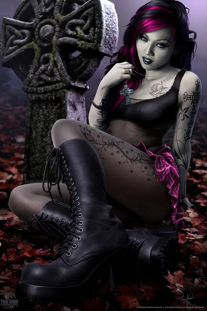 Gothic Girl Fantasy Wall Art Poster Print - 36x24 Inches - Dark Aesthetic Decor for Bedroom, Living Room & Office