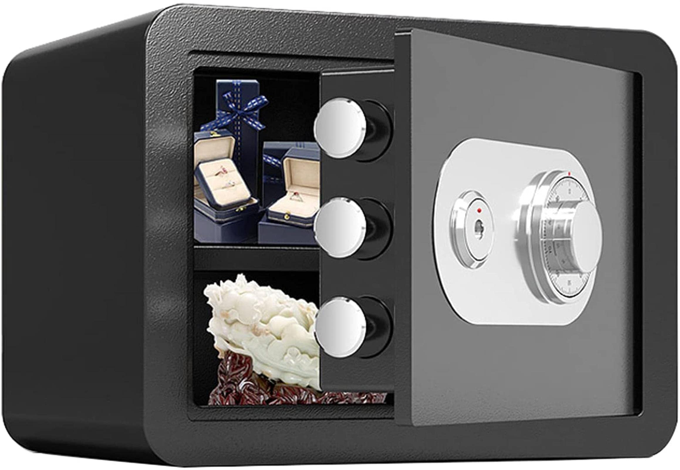 Steel Home Security Safe with Key Lock - Small Household Cash & Document Safe Box for Confidential Storage | Fireproof & Theft-Proof | Ideal for Home, Office, or Travel Use (White/Black)
