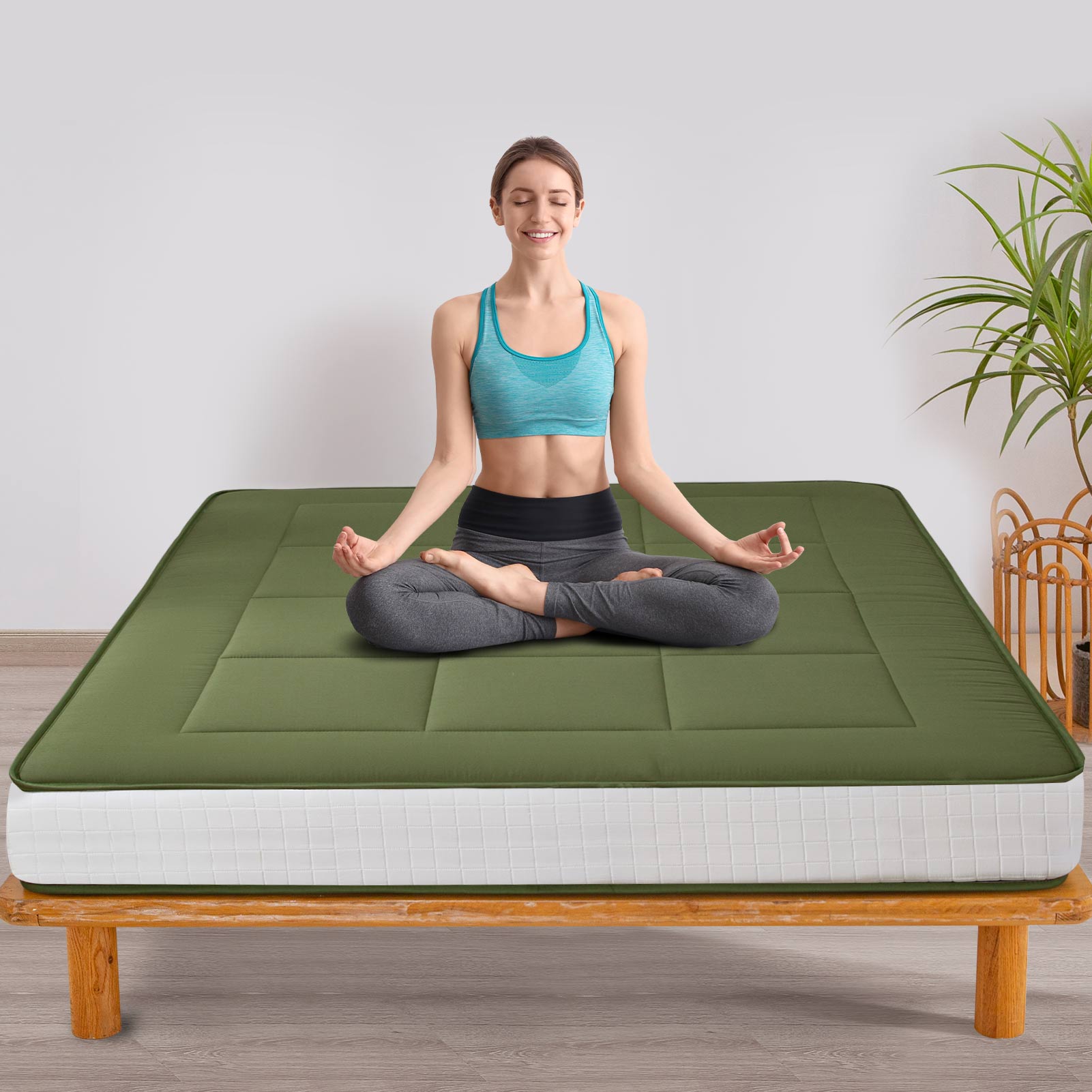 MAXYOYO 6-Inch Extra Thick Floor Futon Mattress - Green - Perfect for Guest Beds, Dorm Rooms & Small Space Living