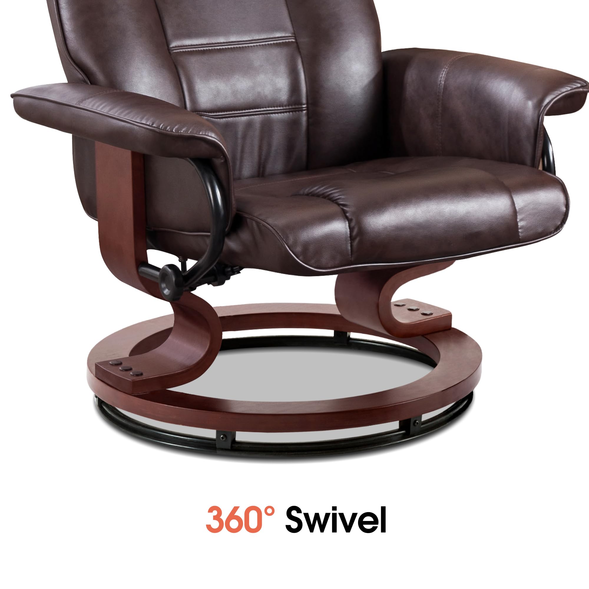 MCombo Manual Swivel Recliner Chair with Ottoman Set - Faux Leather Dark Brown Living Room Furniture for Small Spaces, RV, Bedroom & Office - Perfect for Relaxing, Reading & Watching TV