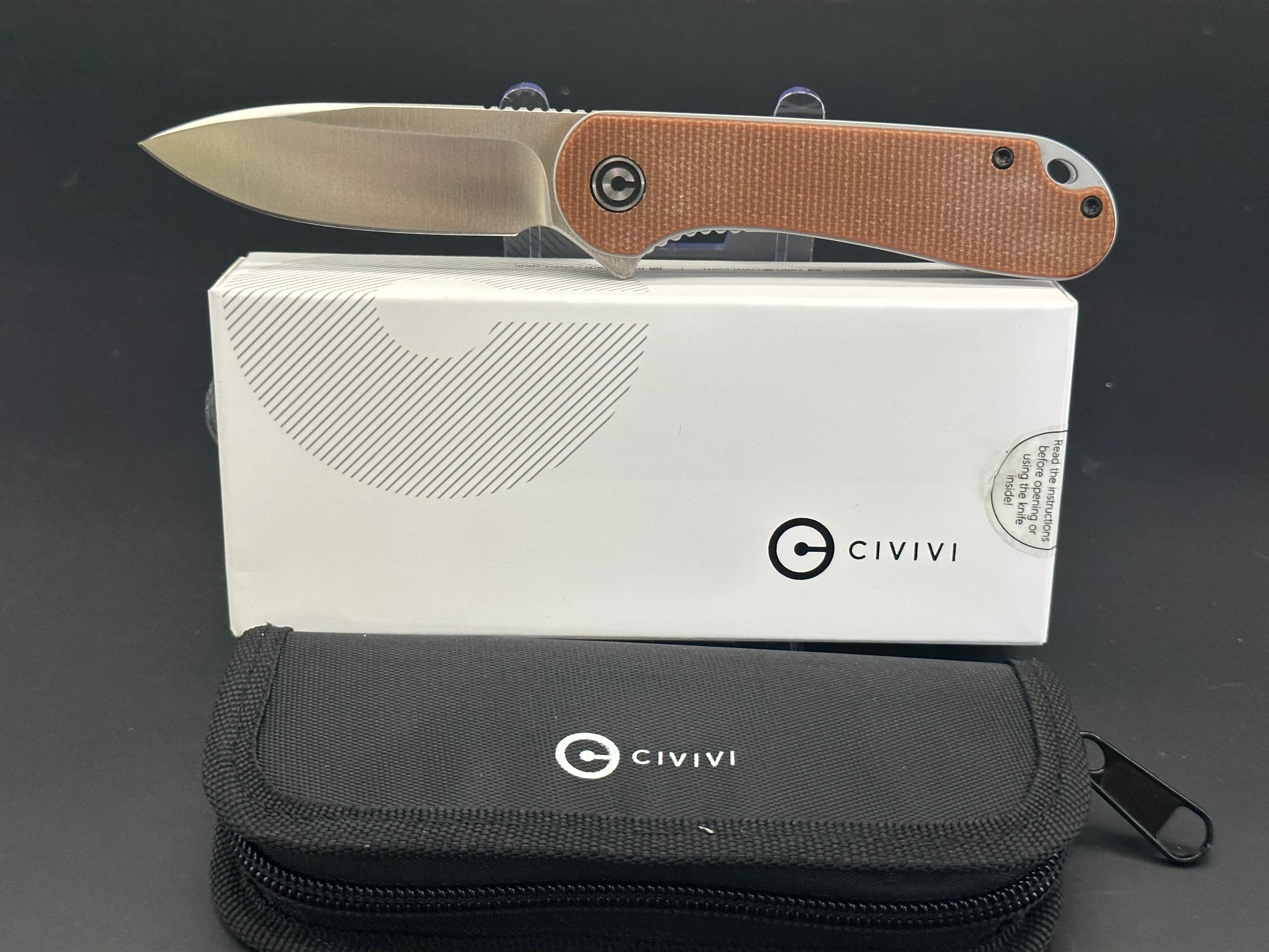 CIVIVI Elementum Folding Knife - Brown Micarta Handle, D2 Steel Blade, EDC Pocket Knife for Camping, Hiking & Everyday Carry