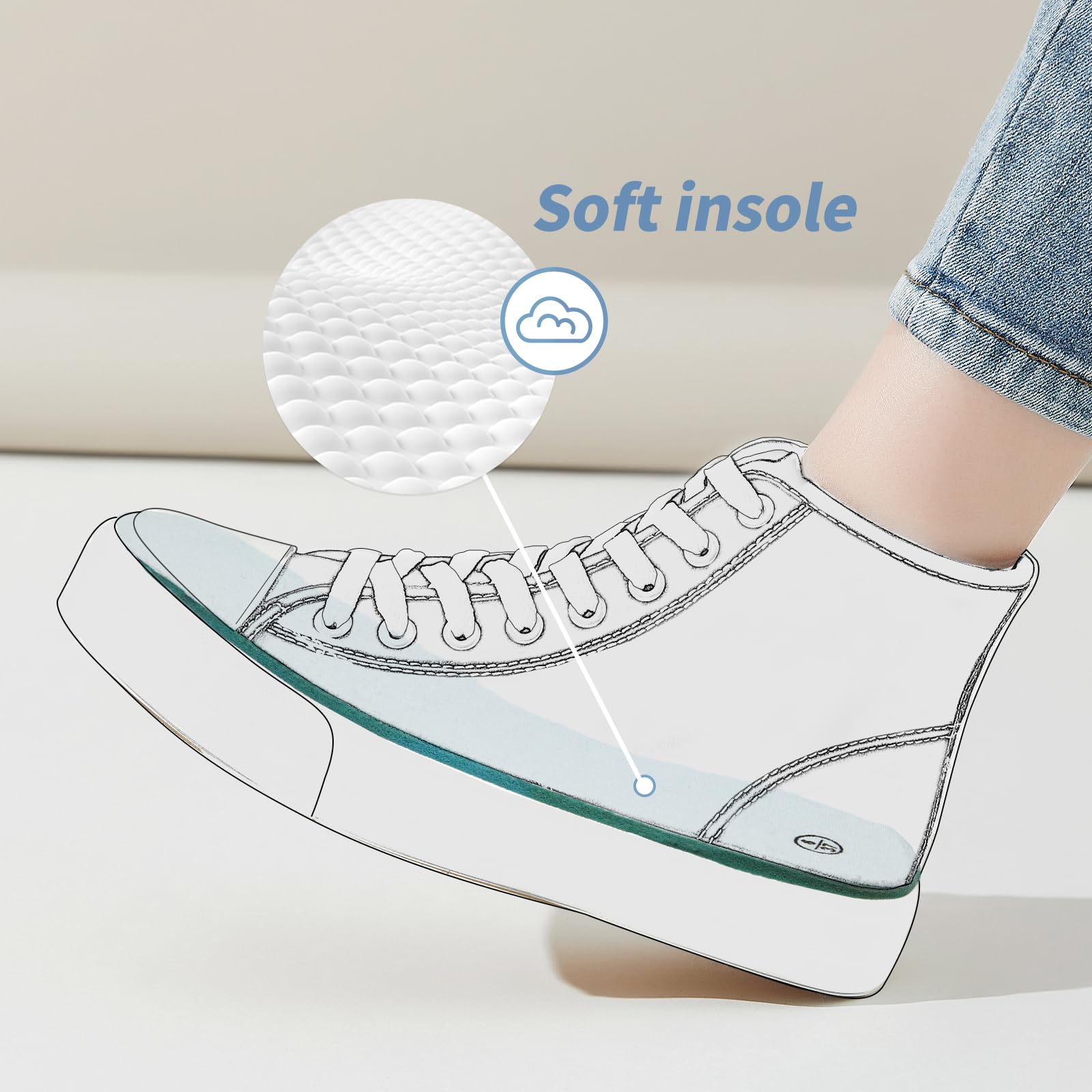 Uoidru Women's High Top Canvas Sneakers - White Lace Up Casual Fashion Shoes for Walking, Running & Everyday Wear