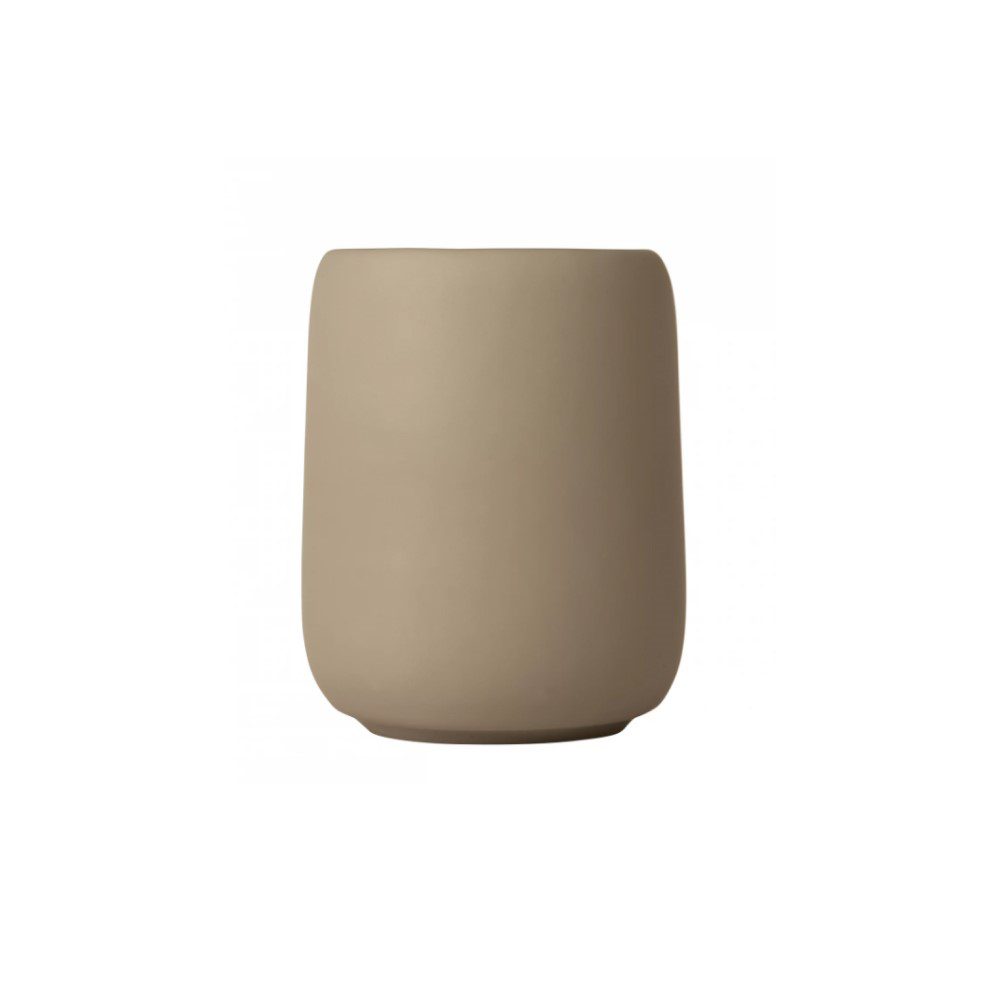 BLOMUS Sono Tumbler and Toothbrush Holder - 4.2 Inch Ceramic Bathroom Organizer for Countertop, Vanity or Sink - Natural Tan Color for Modern Home Decor