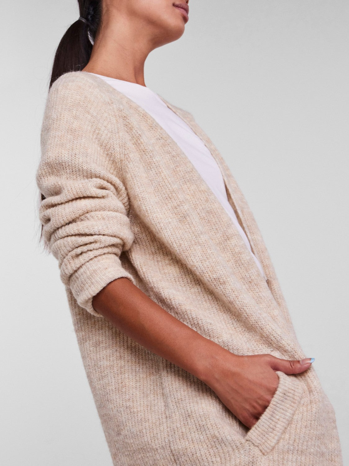 Ellen Long Knit Cardigan Women's Open Front Sweater - Soft White Pepper Color for Fall & Winter - Perfect for Office, Date Night and Casual Outfits