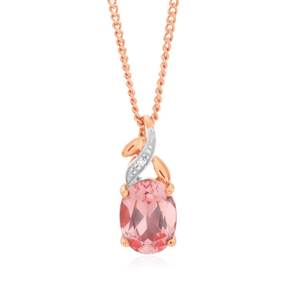9ct Rose Gold Peach Sapphire & Diamond Pendant Necklace - Elegant Jewelry Gift for Women, Perfect for Anniversaries, Birthdays & Special Occasions