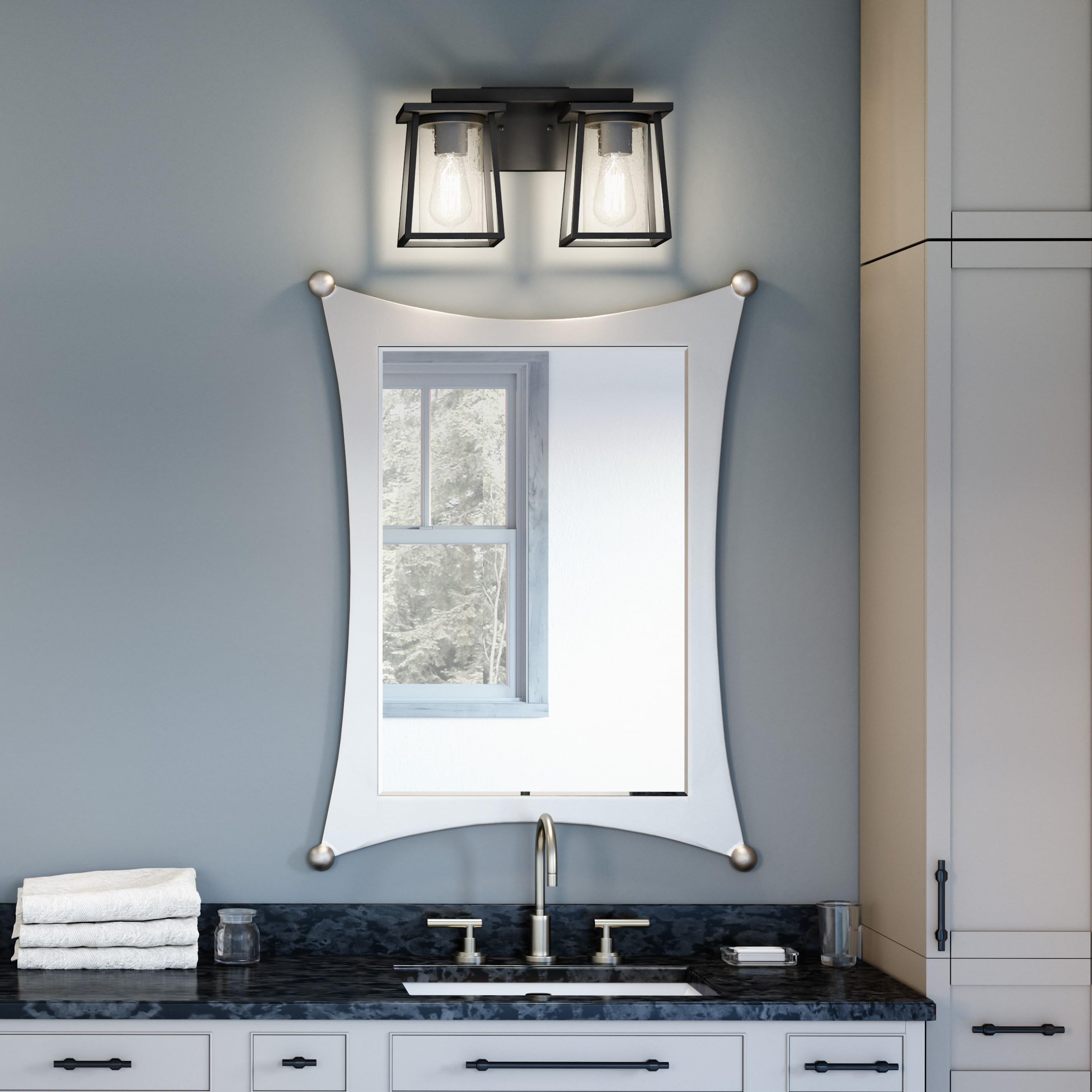 Quoizel Lodge 2-Light Matte Black Bathroom Vanity Light - Perfect for Modern Bathroom & Powder Room Lighting