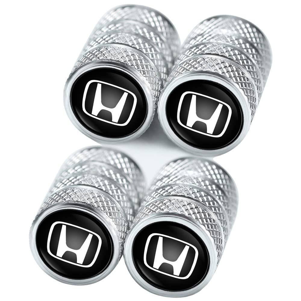 4 Pcs Premium Alloy Metal Car Tire Valve Stem Caps - Corrosion Resistant & Leak-Proof - Fits Honda Accord, Civic, CR-V, Pilot EX/EX-L - Silver - Perfect for Car Maintenance, Off-Roading & Everyday Driving Protection