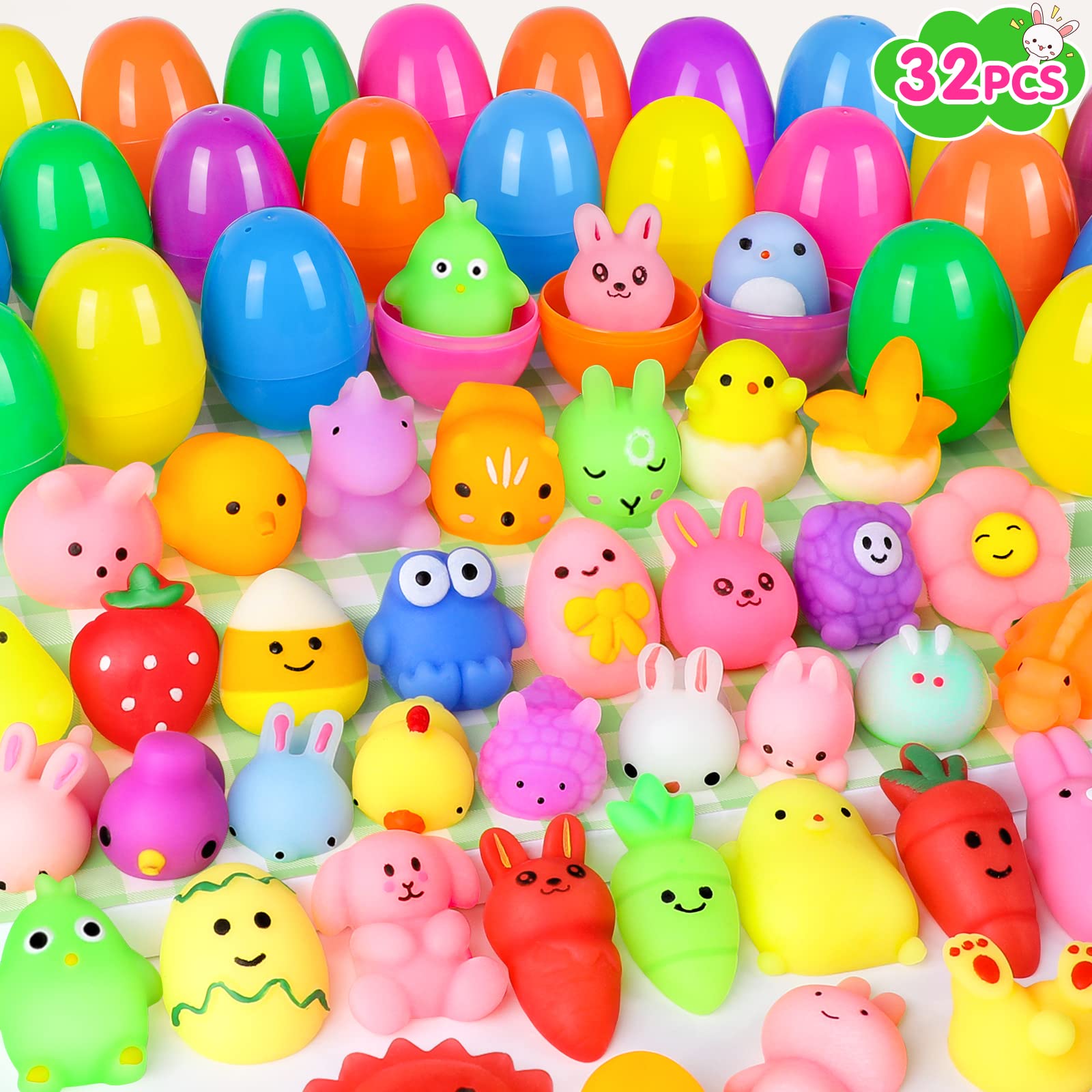 UMIKU 32-Piece Easter Egg Set with Mochi Squishy Toys - Easter Basket Stuffers, Egg Fillers & Party Favors for Kids - Mini Animal Squishies for Easter Egg Hunt, Gifts for Boys & Girls - Perfect for Easter Celebrations, Birthday Parties & Classroom Rewards