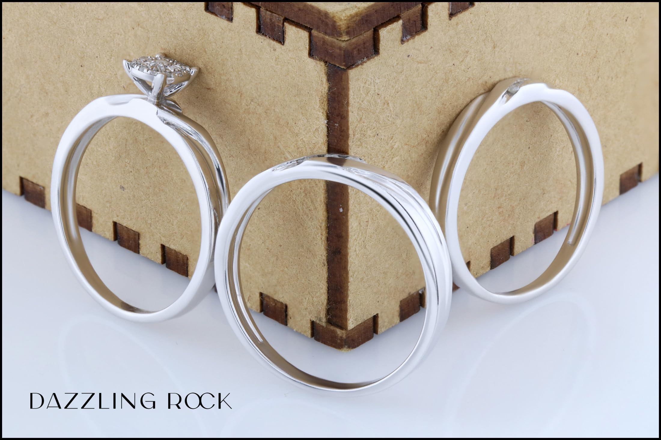 Dazzlingrock Collection 0.15 Carat Round White Diamond Halo Trio Ring Set in 925 Sterling Silver - Perfect for Engagement, Wedding, Anniversary & Special Occasions