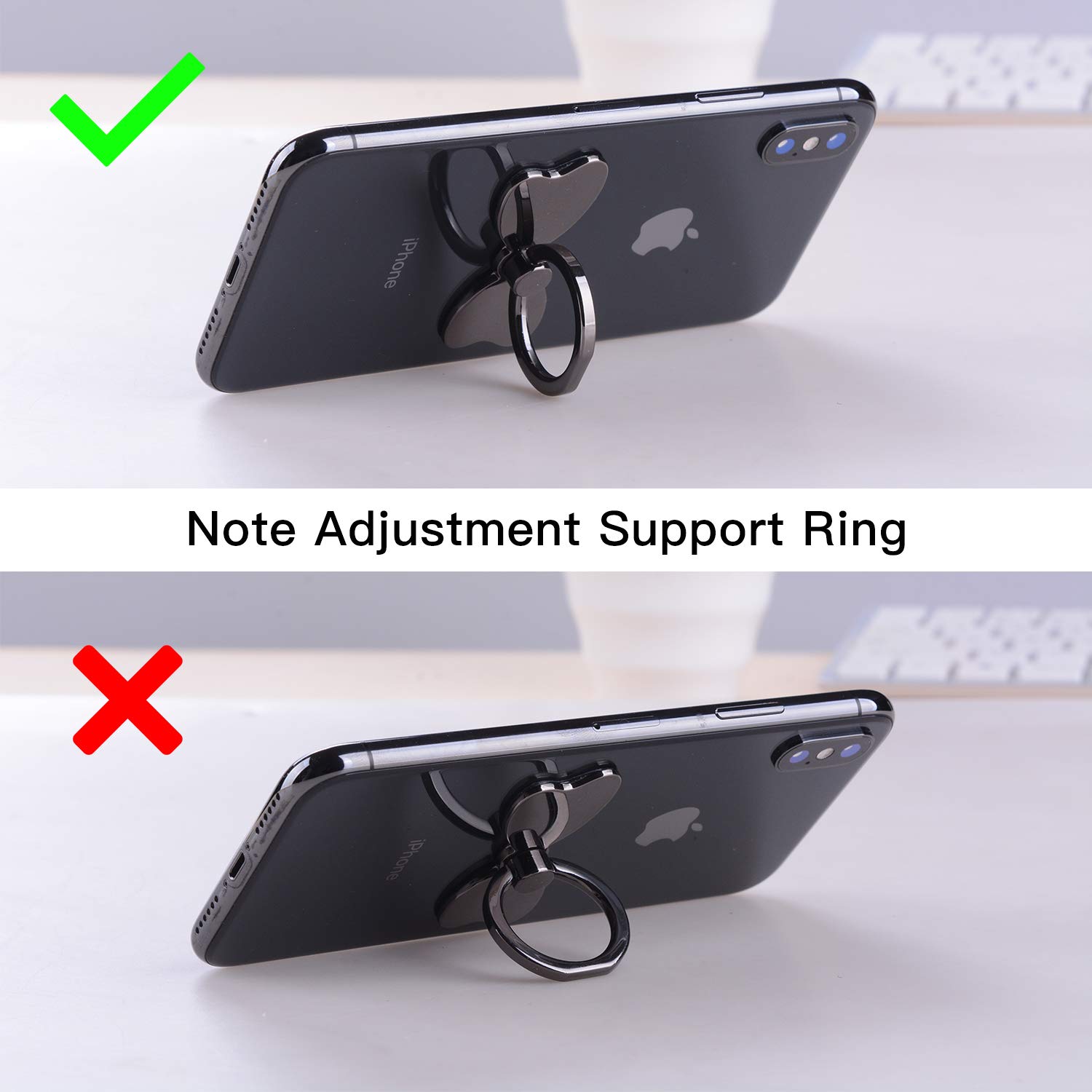 PZOZ Metal Cell Phone Finger Ring Holder - 360° Rotatable Collapsible Grip Stand, Kickstand & Car Mount Hook for iPhone & Samsung Galaxy, Black - Perfect for Travel, Work & Everyday Use