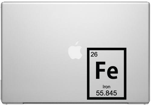 Periodic Table Iron Element Science Vinyl Decal - Black Car Laptop Tablet Sticker for 13
