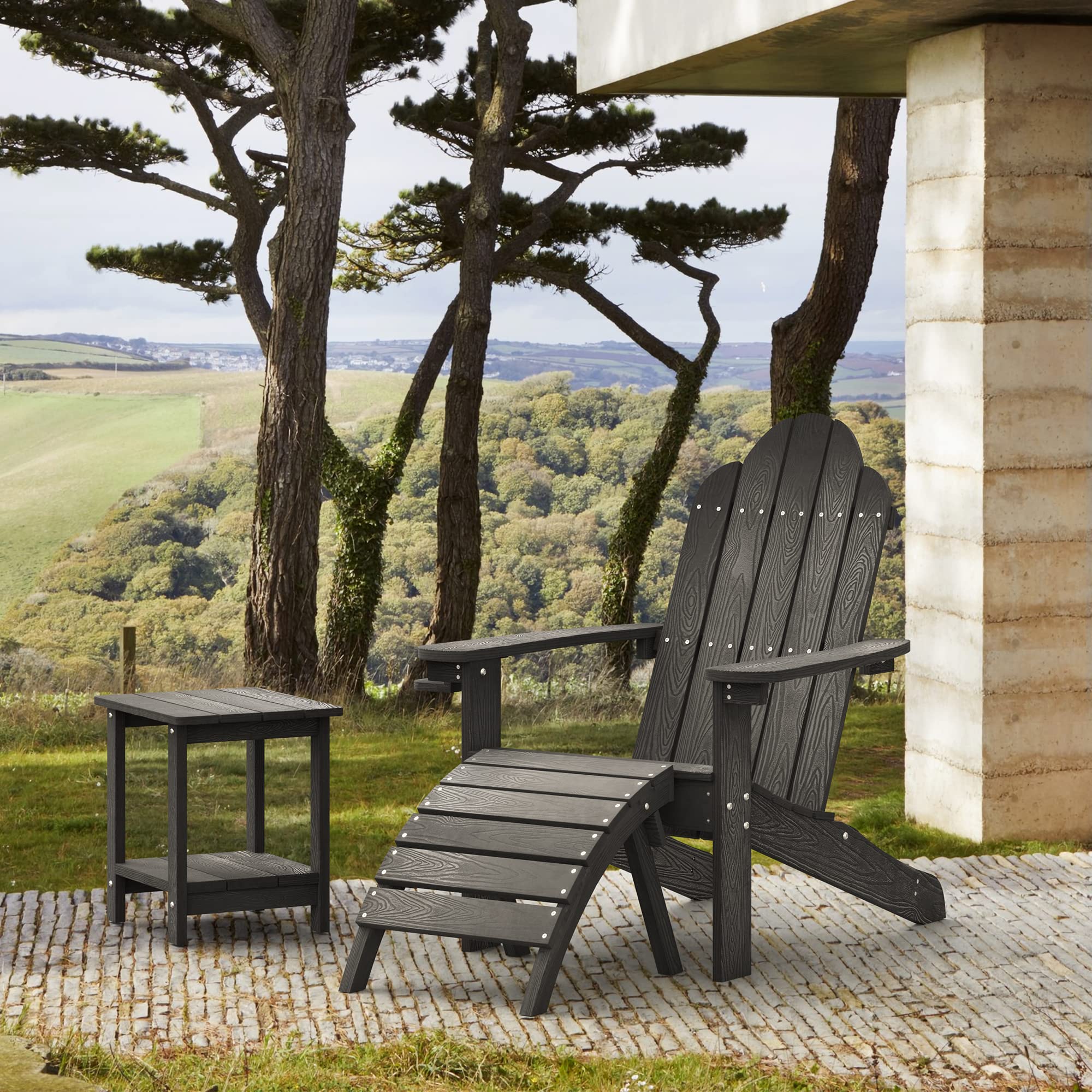 LUE BONA HDPS Adirondack Chairs Set of 2 - Heavy Duty 350LB Capacity Weather-Resistant Outdoor Plastic Chairs with Cup Holder for Patio, Deck, Porch & Backyard - Perfect for Campfires, Garden Relaxation & Outdoor Gatherings