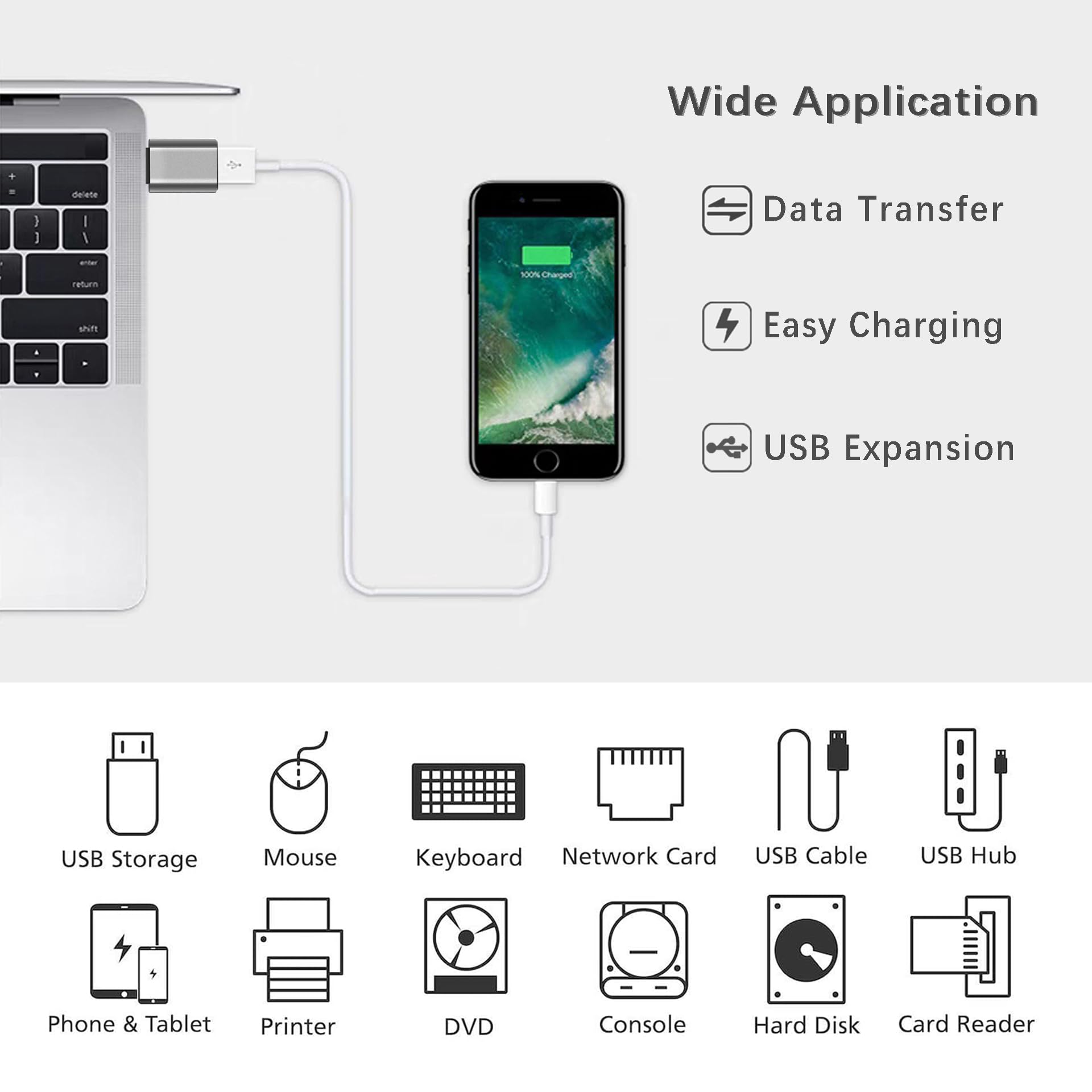 USB C to USB 3.1 Gen 2 Adapter - 10Gbps High Speed USB-C Male to USB 3.0 Female OTG Converter - Compatible with MacBook Pro, iMac, iPad Air, Windows Laptops - Perfect for Data Transfer, Charging & External Device Connection