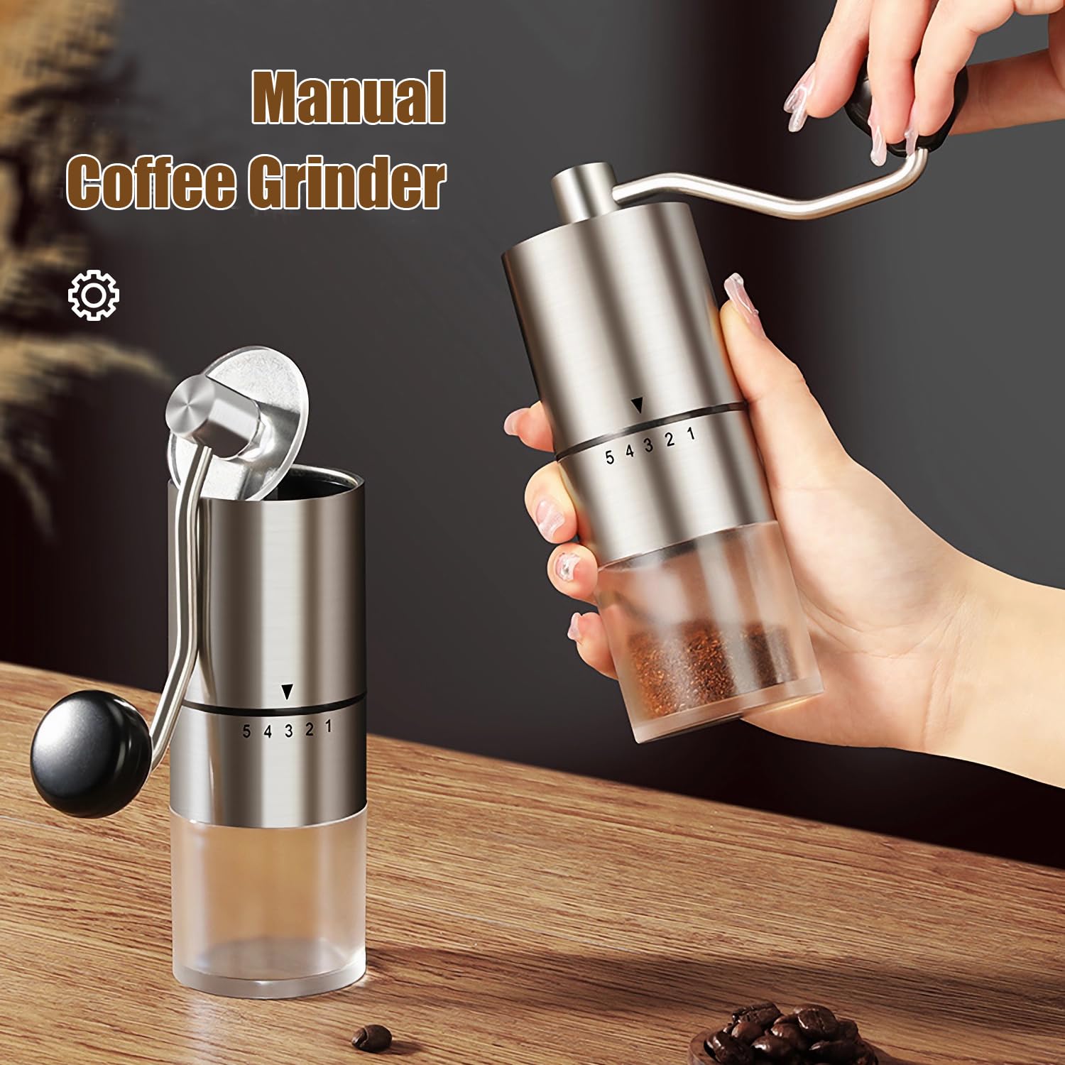 Premium Portable Manual Coffee Grinder with Conical Burr - 5 Adjustable Settings for Espresso, French Press & Drip Coffee | Perfect for Home, Office, Camping & Travel | Compact Hand Crank Coffee Mill for Fresh Ground Beans Anywhere