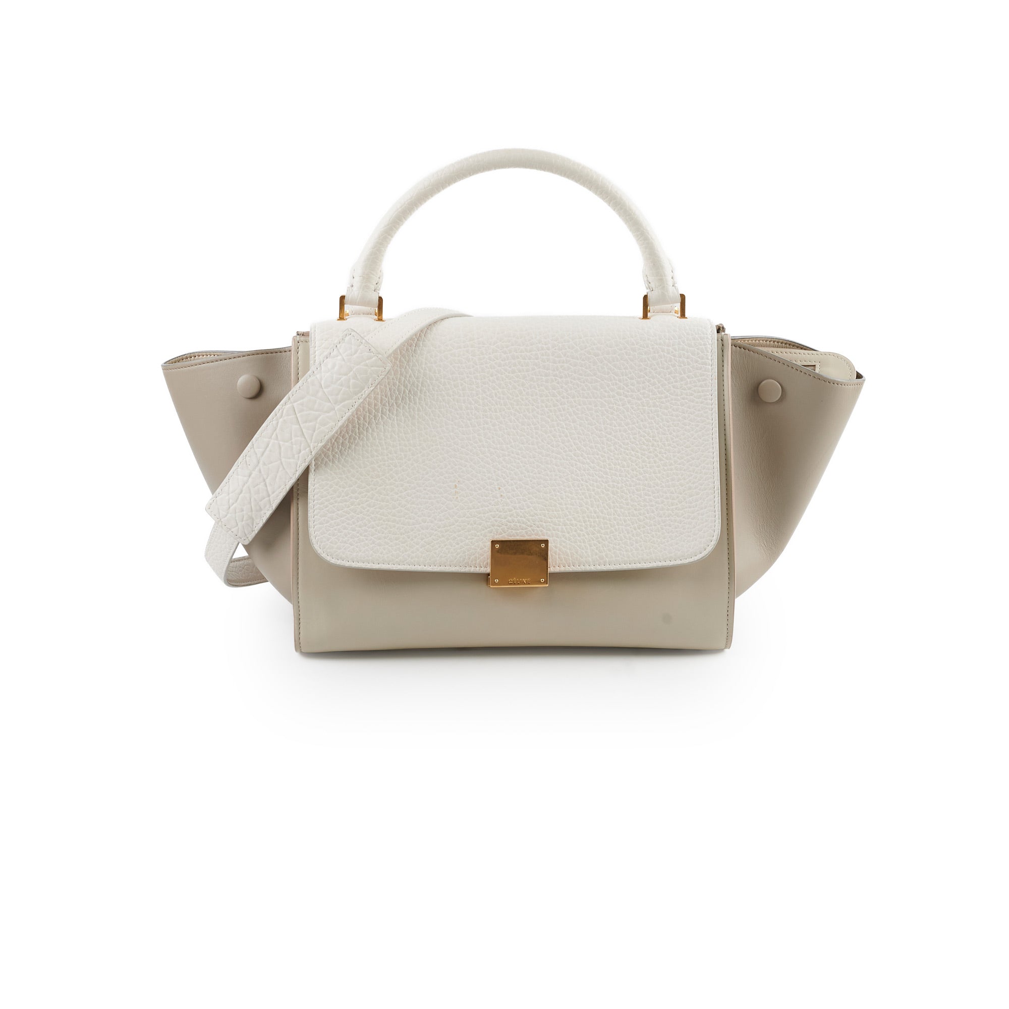 Celine Trapeze Small Leather Handbag in Beige & Cream - Perfect for Work, Travel & Everyday Use