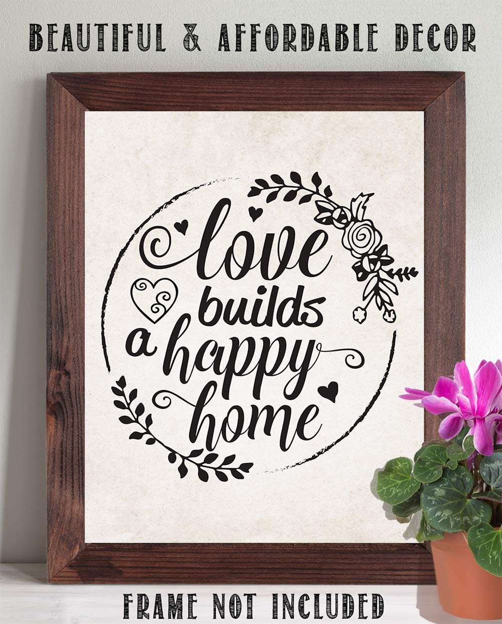 Love Builds a Happy Home - Classic Farmhouse Wall Art Print, 11x14 Unframed Poster for Living Room Decor, Housewarming Gift & Family Quote Home Decoration | Perfect for Farmhouse, Rustic & Cozy Home Interiors