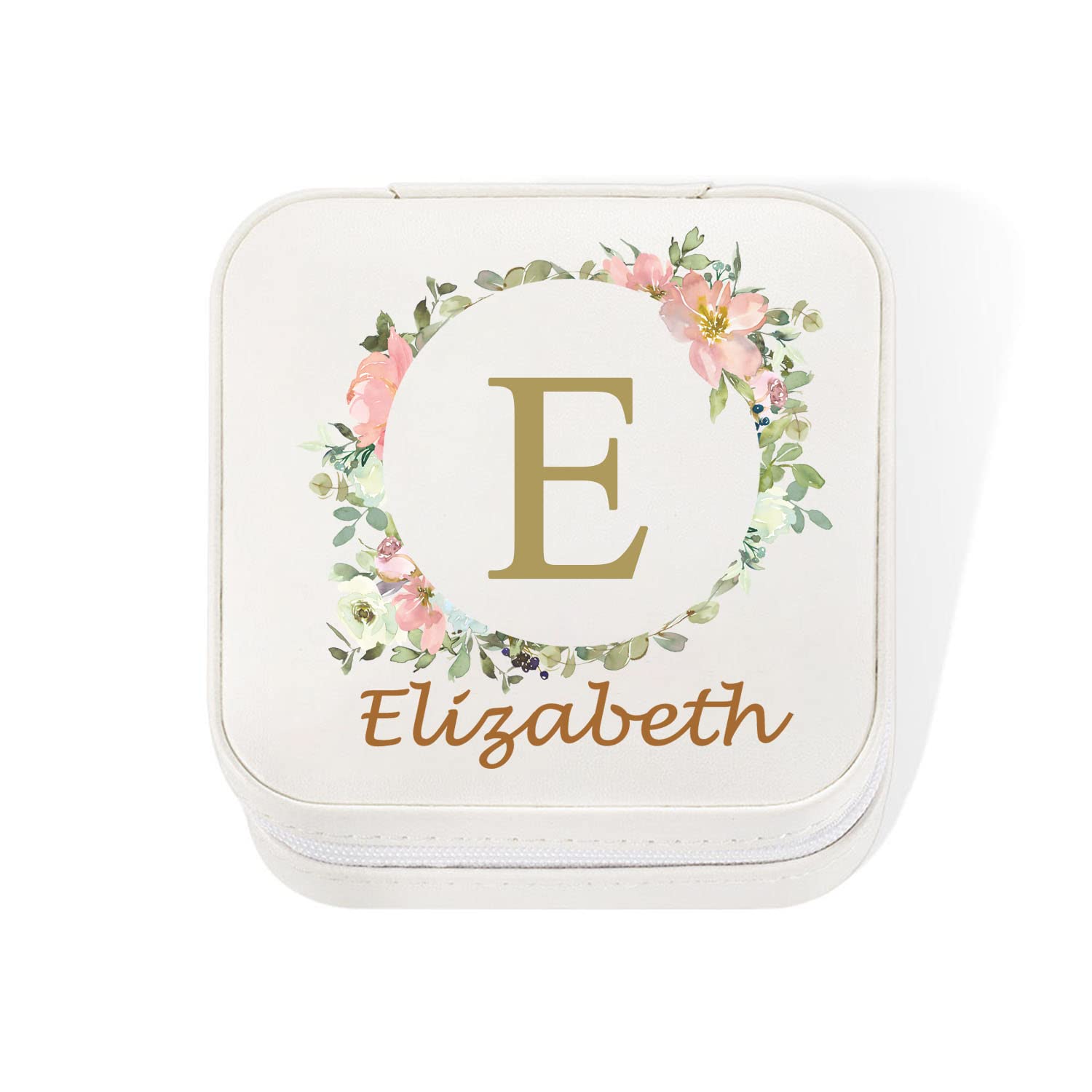 Personalized Leather Jewelry Gift Box with Engraved Name Initial & Floral Design - Women's Travel Jewelry Organizer Case for Valentine's Day, Anniversary, Birthday Gifts