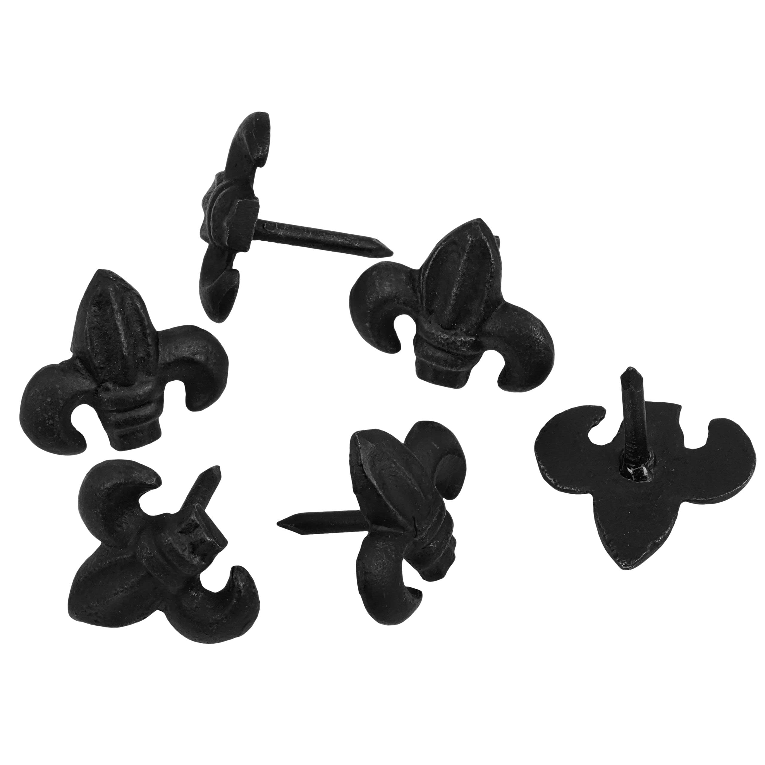 Hand-Forged Iron Fleur De Lis Clavos - Set of 6 Decorative Nails for Wooden Doors, Gates & Furniture - Rustic Home & Garden Décor Accessories