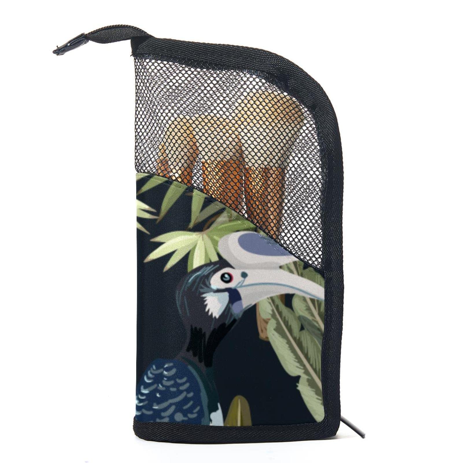 Jungle World Toucan Parrot Makeup Brush Organizer Bag with 12 Slots - Portable Waterproof Cosmetic Brush Holder Case for Travel, Home & Professional Makeup Artists