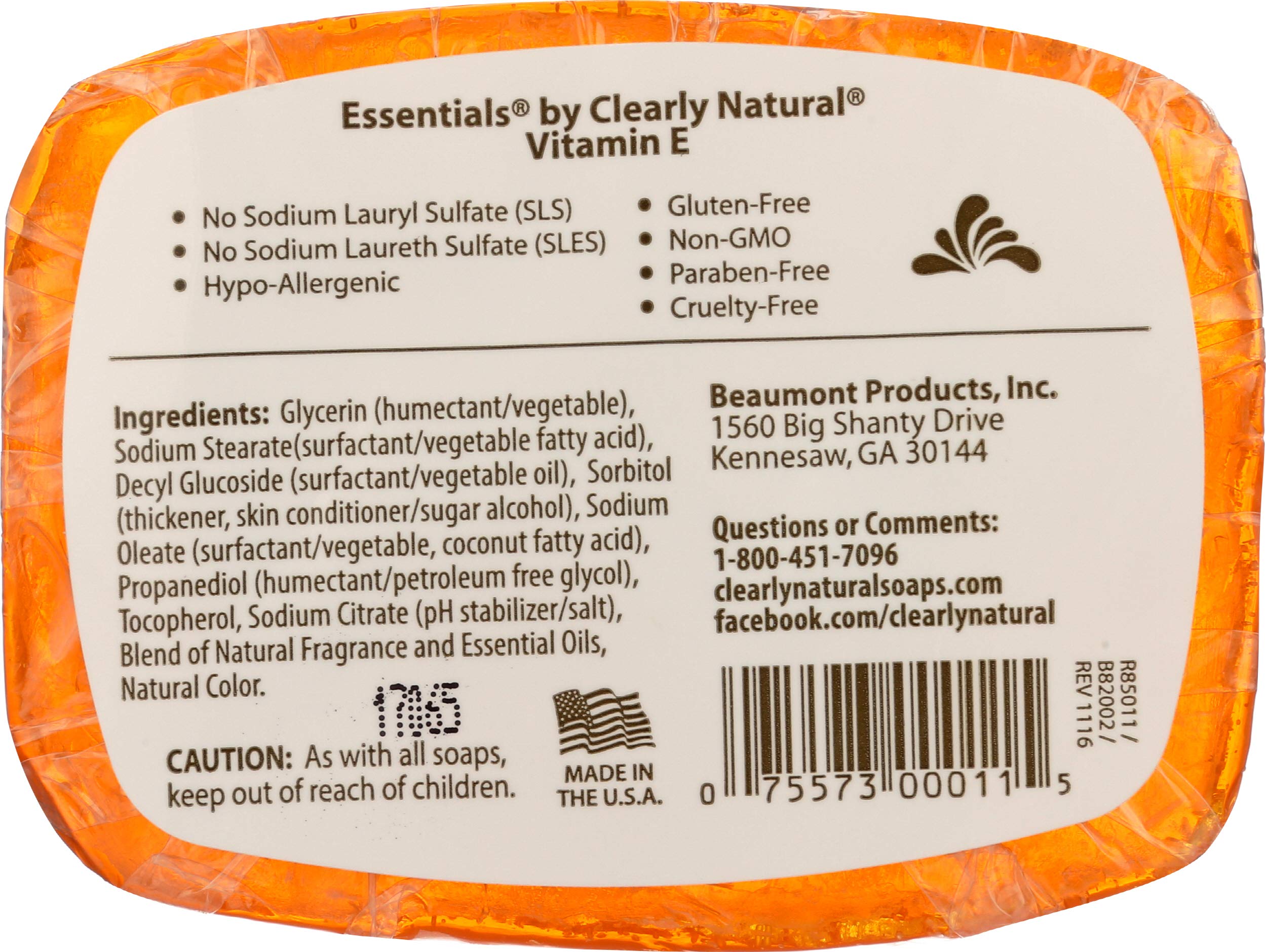 Clearly Natural Essentials Glycerine Soap Bar with Vitamin E - 4 Oz, Moisturizing & Gentle Cleansing for Sensitive Skin - Perfect for Daily Face & Body Wash, Travel & Eco-Friendly Bathroom Essentials