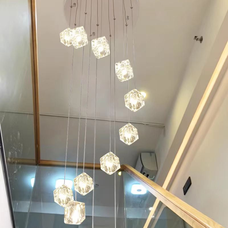 Square Crystal Cubes Chandelier - Modern Luxury Ceiling Light Fixture for Dining Room, Living Room & Bedroom Decor