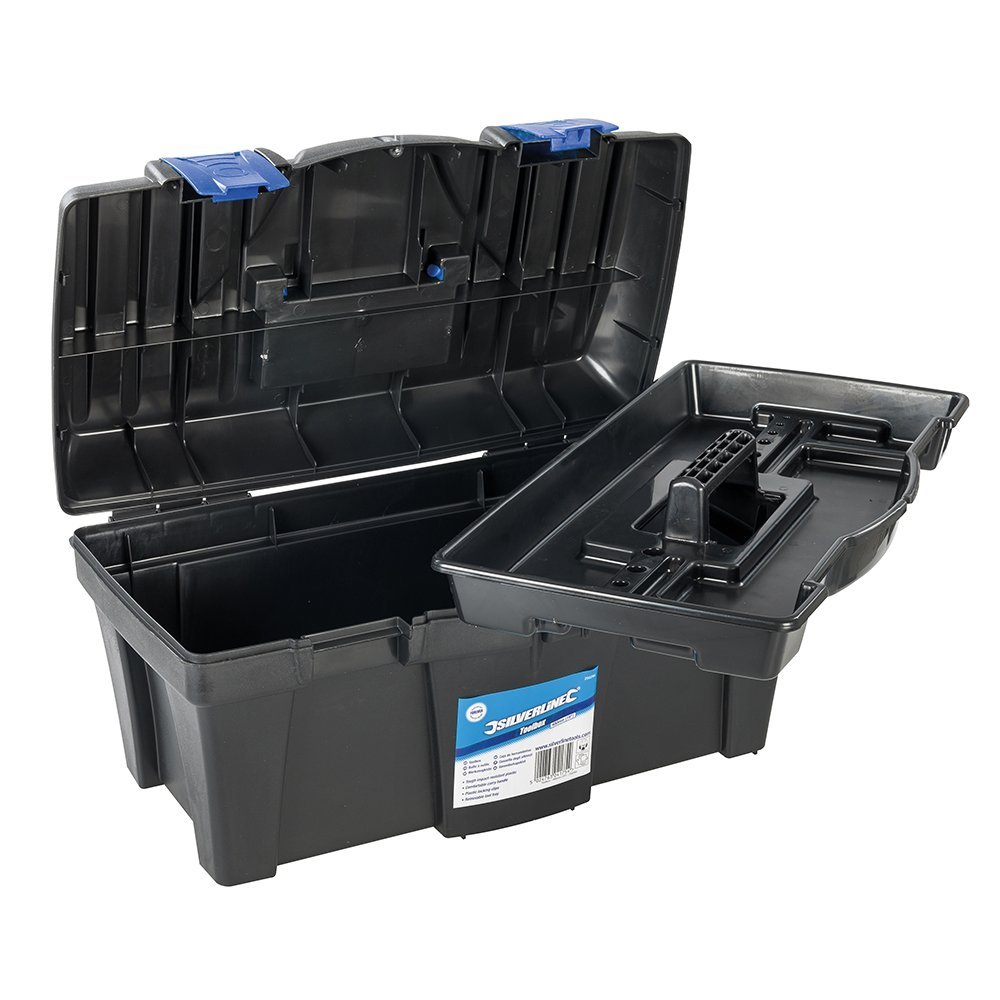 460 x 240 x 225mm Heavy Duty Plastic Tool Box - Portable Storage Organizer for Tools, Hardware & DIY Supplies | Garage, Workshop, Construction Site & Home Use