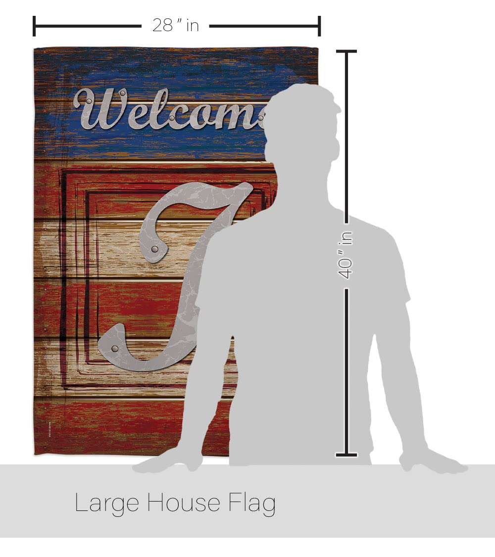 Americana Patriotic Vertical House Flag Set 28x40in w/Flagpole - Perfect for Outdoor Decor