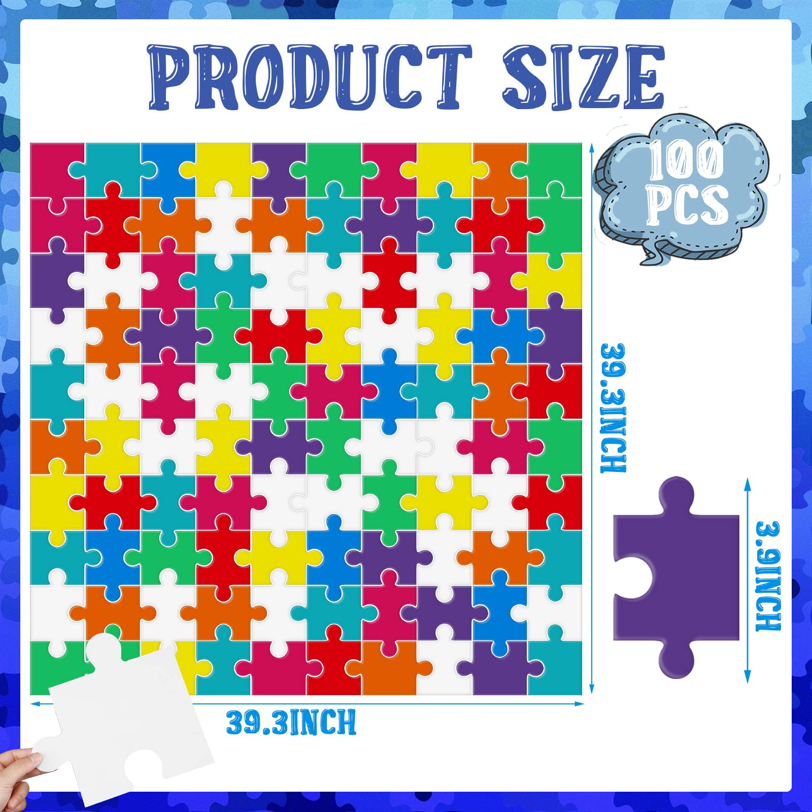 Junkin 100 Pcs Large Blank Puzzle Pieces - 6 Inch DIY Puzzle Making Kit for Classroom Decor, Bulletin Boards & School Crafts | Create Custom Puzzles for Kids, Teachers & Art Projects
