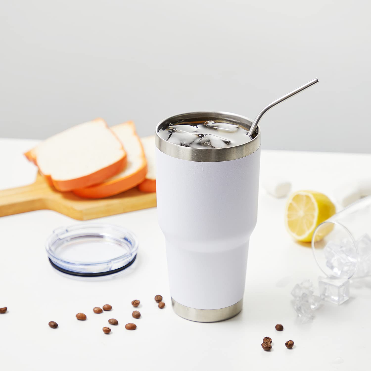 MEWAY 30oz Stainless Steel Vacuum Insulated Tumbler with Lid & Straw - Double Wall Thermal Coffee Cup for Hot & Cold Drinks - Leakproof Powder Coated Travel Mug for Office, Gym, Camping & Outdoor Activities (White, 12 Pack)