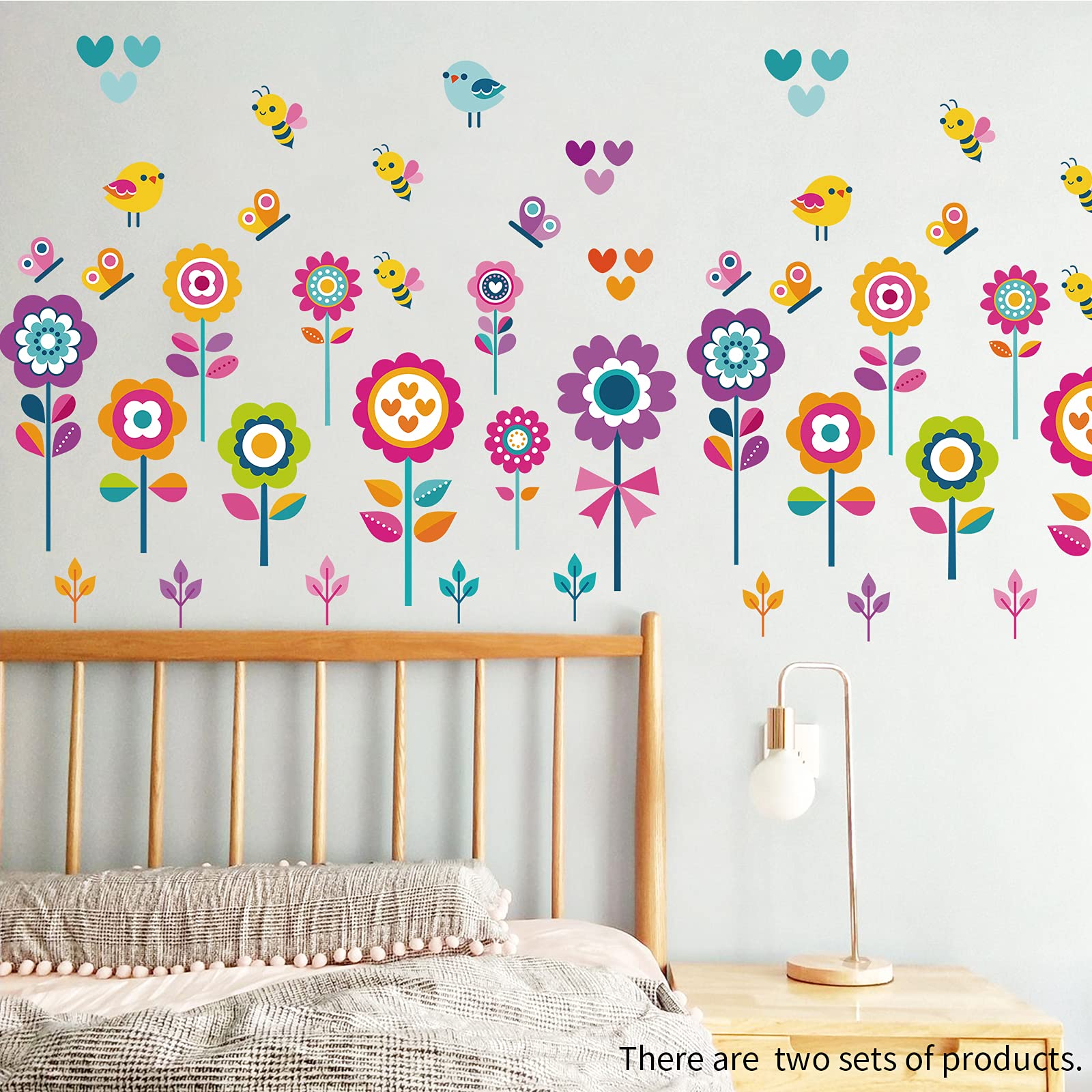 Butterfly Bee Floral Wall Decals for Kids Room - Removable Peel and Stick Wall Art for Girls Bedroom, Nursery, Playroom & Classroom - DIY Home Decor for Birthday Party, Baby Shower & Spring Theme Decorations