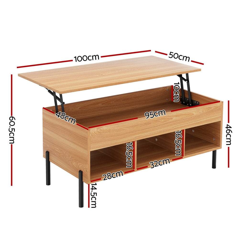 Solid Oak Lift Top Coffee Table with Storage - Modern Living Room Centerpiece for Home & Office Use