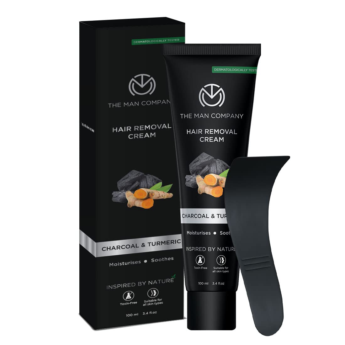 The Man Company Hair Removal Cream for Men - Fast 5 Minute Hair Removal, 24H Hydration with Charcoal & Turmeric - Dermatologist Tested for All Skin Types (100g) | Smooth Skin for Gym, Beach & Daily Confidence