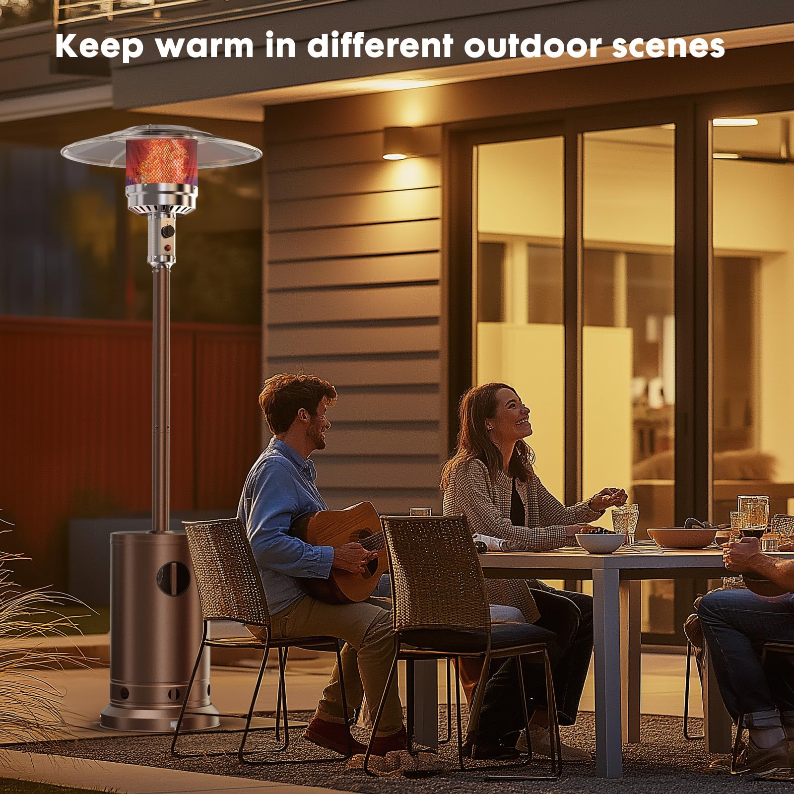 48,000 BTU Propane Patio Heater with Wheels - Outdoor Stainless Steel Heater for Deck, Porch, Backyard, Camping & Commercial Use - Double Layer Burner for Even Heat Distribution - Perfect for Patio Parties, Restaurants & Cold Weather Gatherings