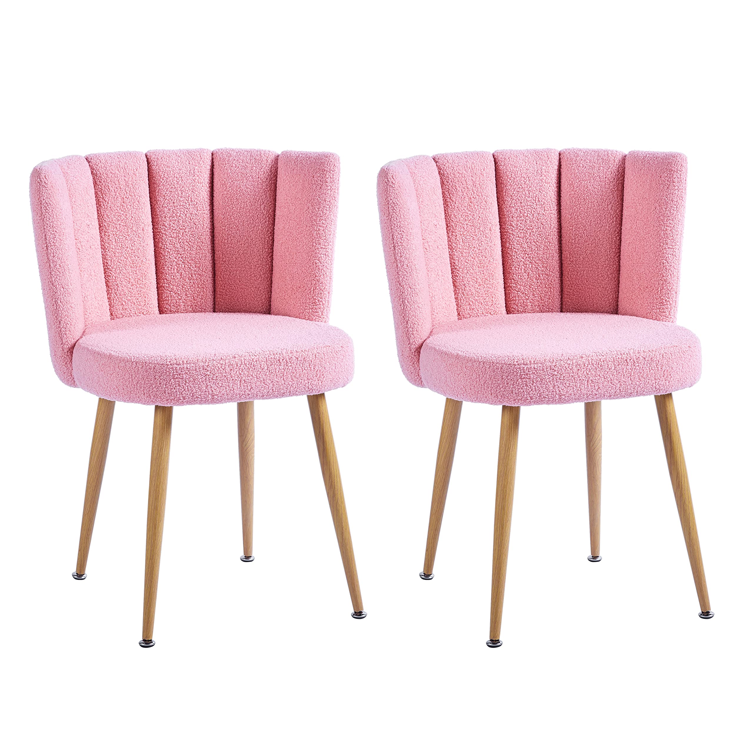 Pink Sherpa Accent Chairs Set of 2 - Mid Century Modern Upholstered Side Chairs for Dining Room, Living Room, Bedroom & Vanity - Cozy Seating for Home Office, Reading Nook & Lounge Areas