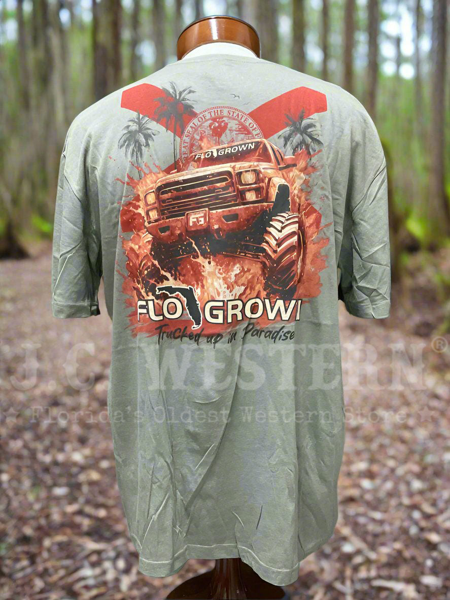 FloGrown FGM 1803 Men's Trucked Up In Paradise T-Shirt - Soft Cotton Graphic Tee for Casual Wear & Beach Outings (Grey)
