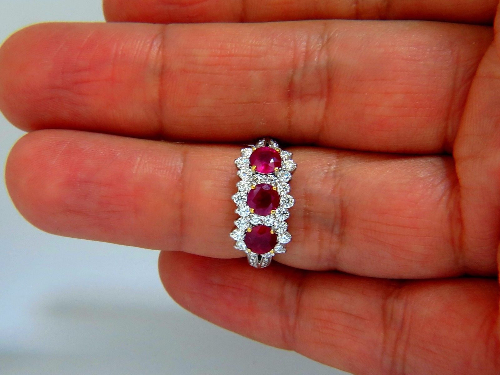 2.52ct Natural Vivid Red Ruby & Diamond Ring in 14K Gold - Three Stone Halo Engagement Ring for Women, Perfect for Anniversary, Wedding & Special Occasions