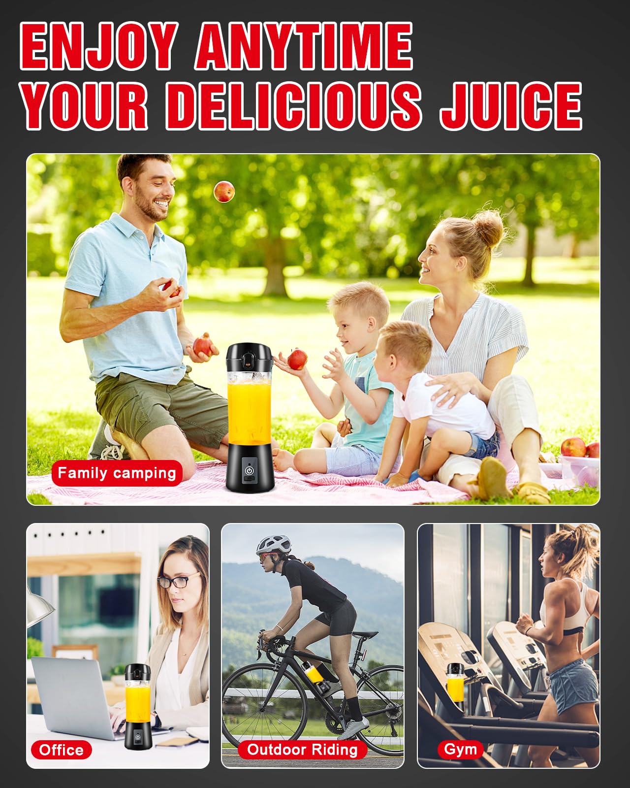 Portable USB Rechargeable Personal Blender - 380ml Mini Blender for Smoothies, Shakes & Juices with 6 Blades & Strong Cutting Power - Perfect for Travel, Gym, Office, Camping & Home Use