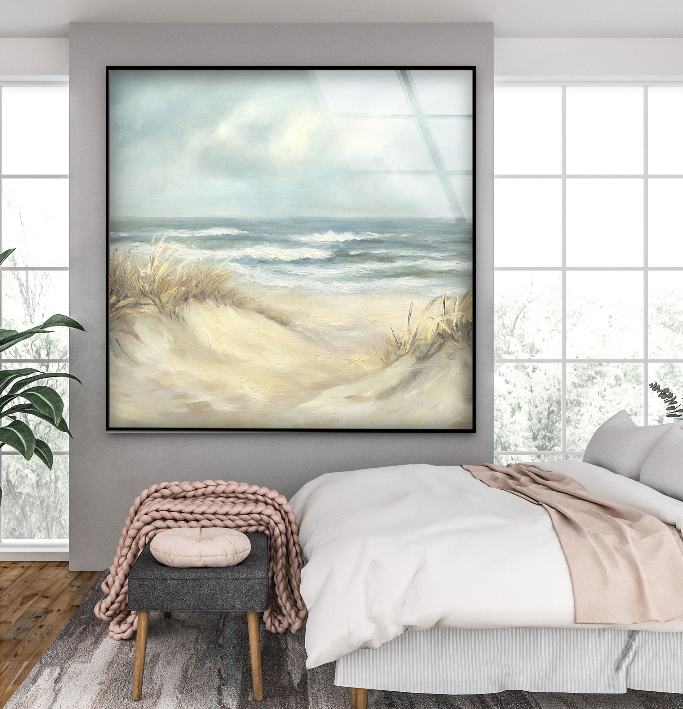 Coastal Breeze Serene Beachscape Glass Wall Art - Ocean Themed Home Decor for Living Room, Bedroom & Office