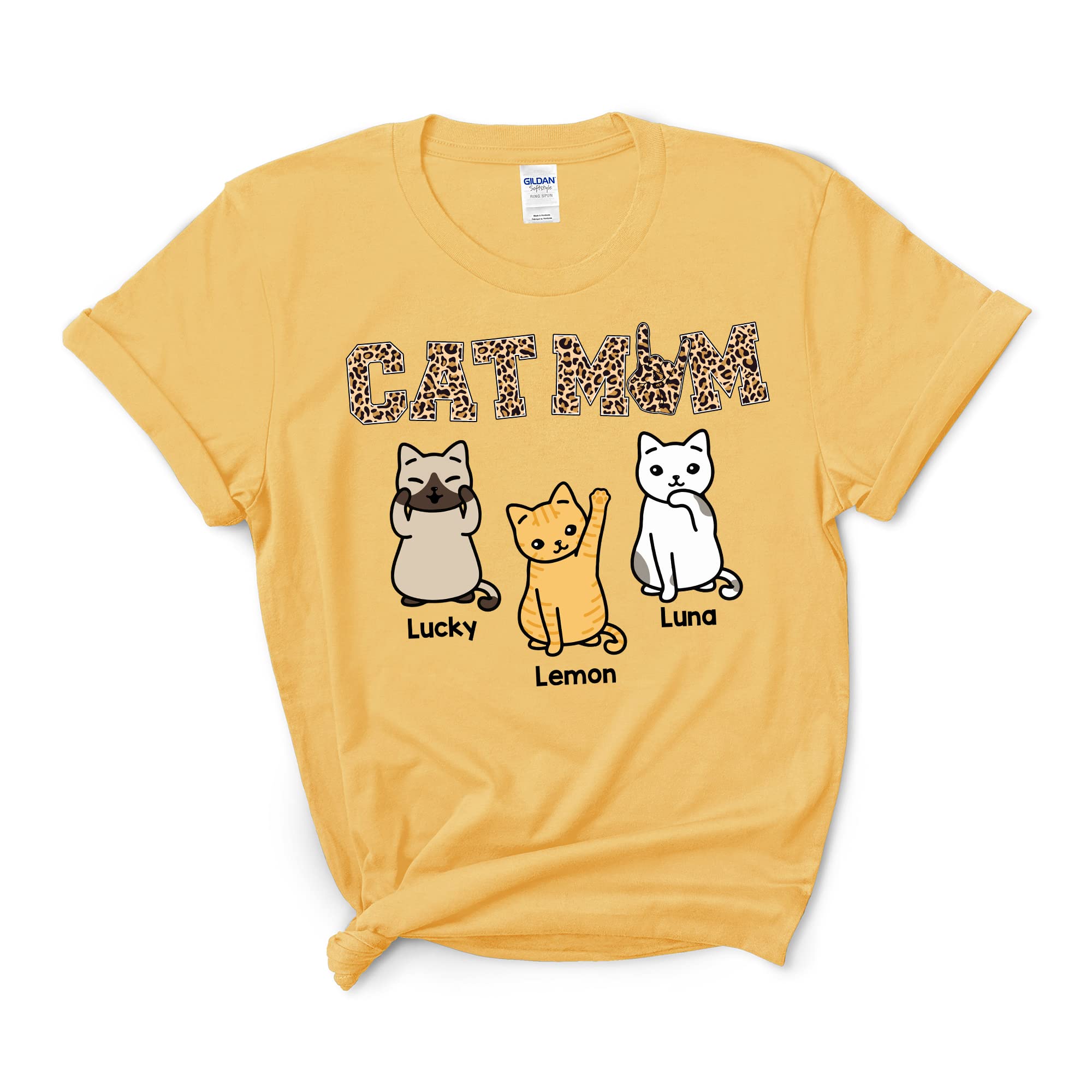 Custom Personalized Cat Mom T-Shirt - Unique Cat Breeds & Name Leopard Print Shirt for Cat Lovers | Perfect Gift for Cat Owners & Women's Casual Wear