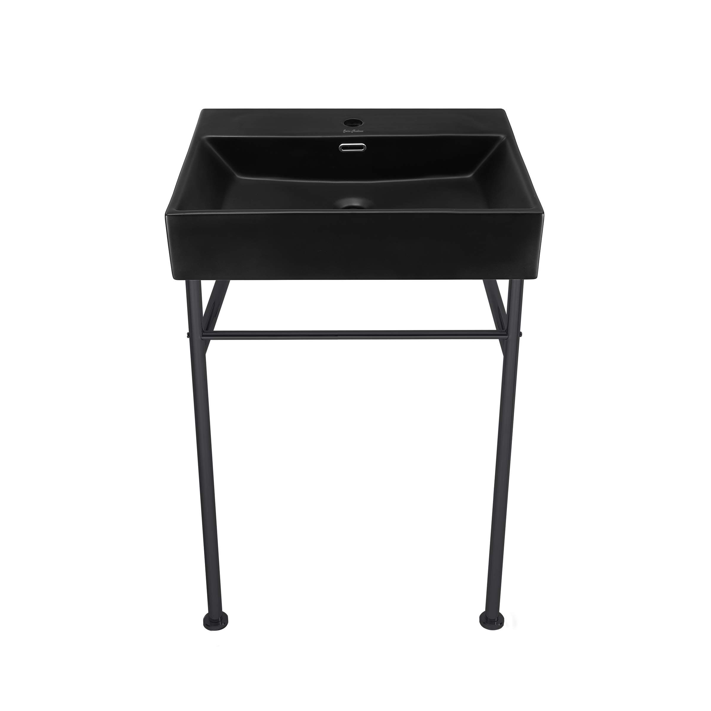 Reims 24-Inch Ceramic Console Bathroom Sink with Matte Black Basin & Black Legs - Perfect for Modern Farmhouse, Industrial, or Minimalist Bathroom Vanities