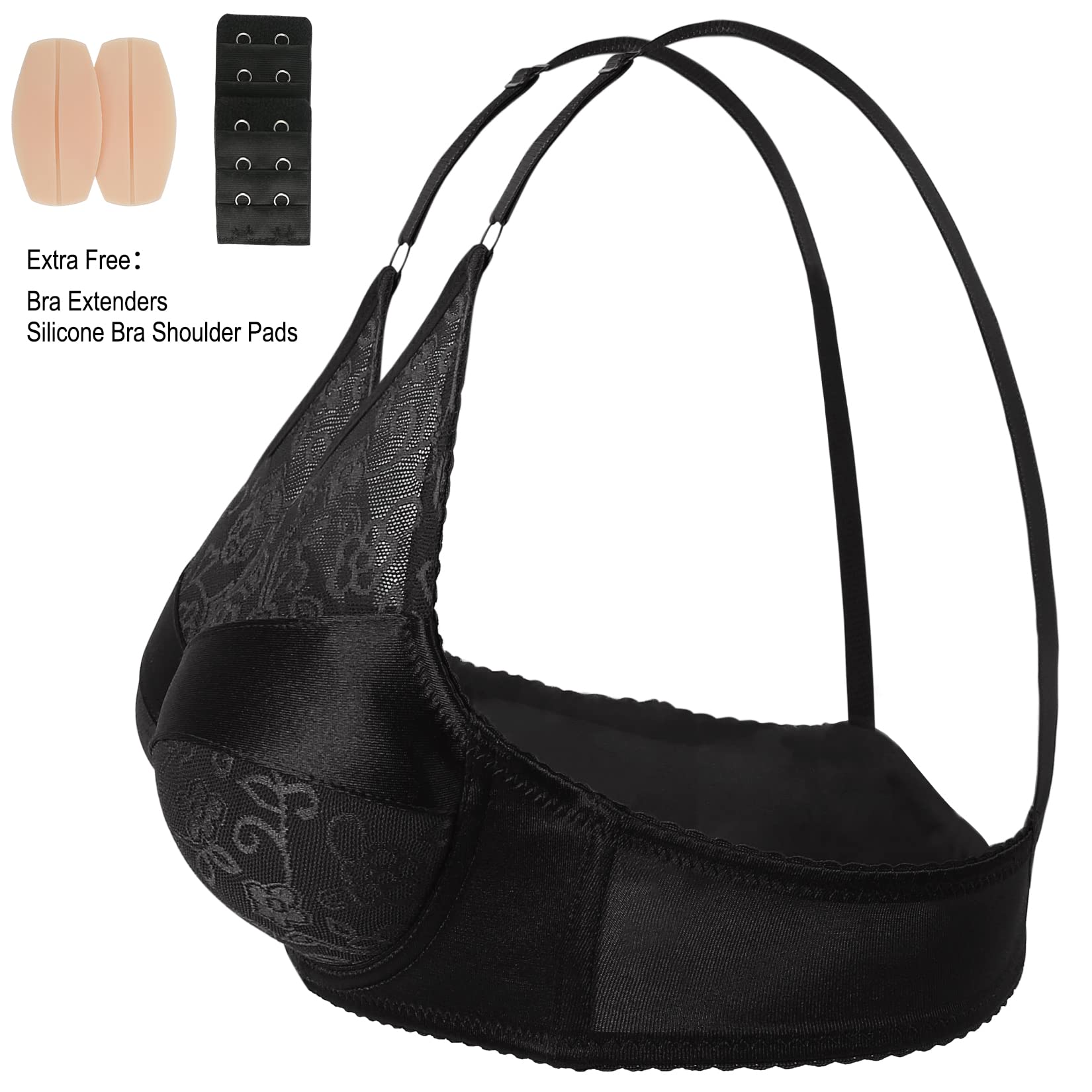 Vollence 38/85 Pocket Bra for Silicone Breast Forms & Mastectomy - Black, 38/85 (Fits Cup C/D) - Comfortable Post-Surgery & Crossdressing Support Bra for Daily Wear